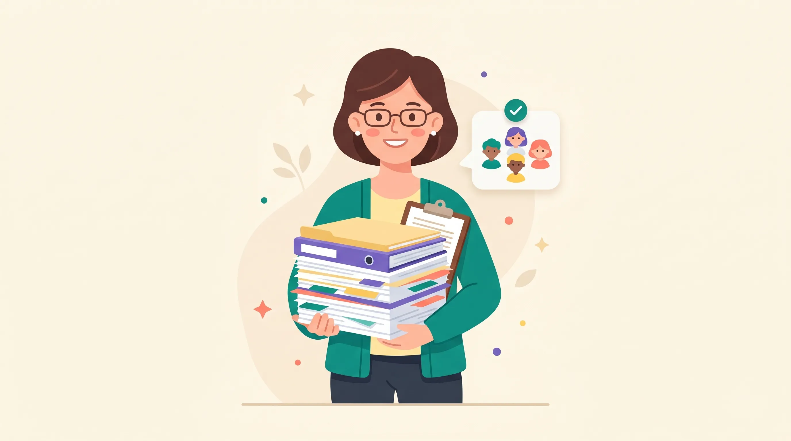 Teacher holding a stack of papers