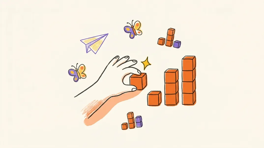 Hand-drawn doodle of a child dragging a glowing counter — Play and Visualise